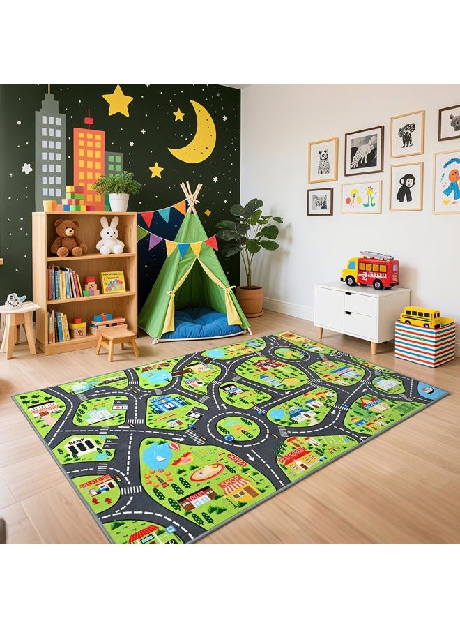 B BENRON Kids Car Play Rugs - 36"x60" Learning and Fun City Road Map Play Mat for Playing with Cars Trucks, Non-Slip Playmat for Nursery, Playroom Bedroom and Classroom, Machine Washable - Image 1