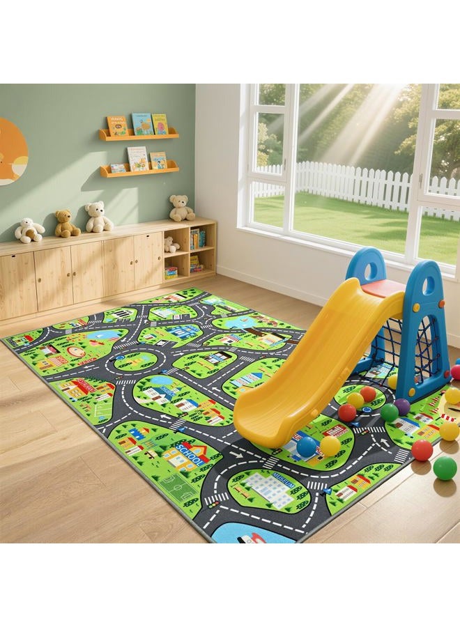B BENRON Kids Car Play Rugs - 36"x60" Learning and Fun City Road Map Play Mat for Playing with Cars Trucks, Non-Slip Playmat for Nursery, Playroom Bedroom and Classroom, Machine Washable - Image 3