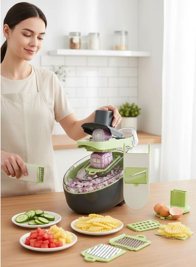 ZEESQUARE Vegetable Chopper Multifunctional 13-in-1 Food Choppers Onion Chopper Vegetable Slicer Cutter Dicer Veggie chopper with 8 Blades - Image 4