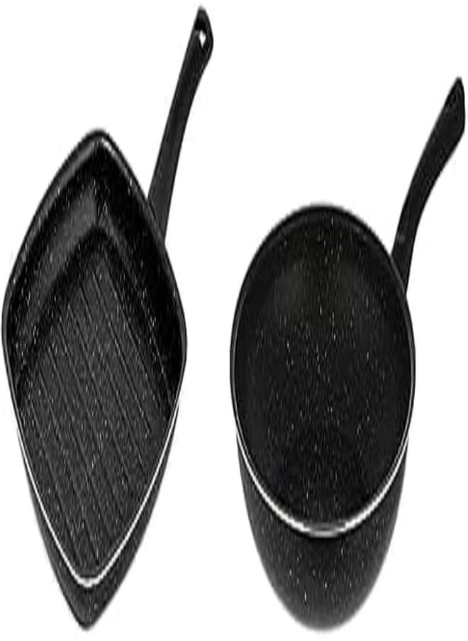 LAZORD Square grill - granite - size 27 + Lazord granite deep frying pan - 28cm - black 
