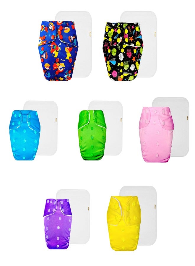 Dumbledo Premium Cloth Diaper with Cotton Insert (Pack of 7) | Dry Feel and Comfortable | 6-Layer Absorbent Pad | Quick Dry | All-Day Wear | 3 Months - 3 Years | Unisex Baby - Image 1