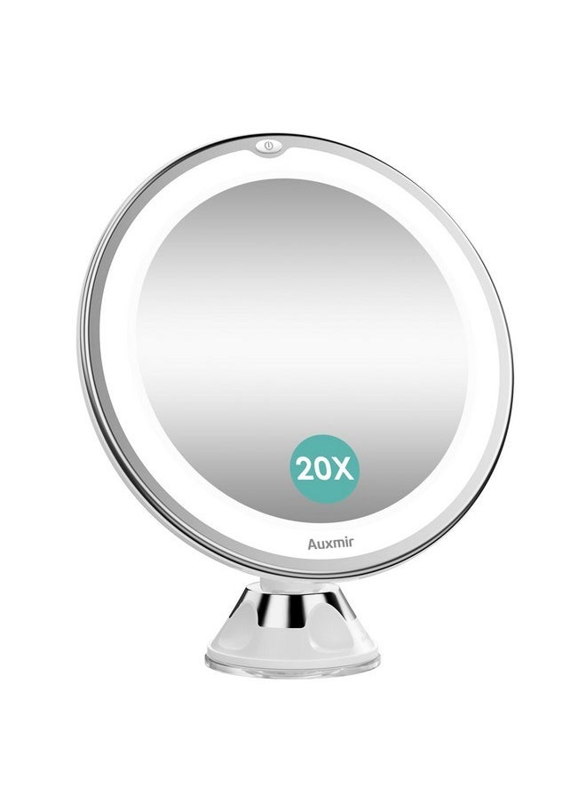 Auxmir - Upgraded 20X Magnifying Lighted Makeup Mirror With 2-Level Brightness, Vanity Mirror With Power Suction Cup, 360° Swivel, Portable Bathroom Mirror For Home Travel, White - Image 1