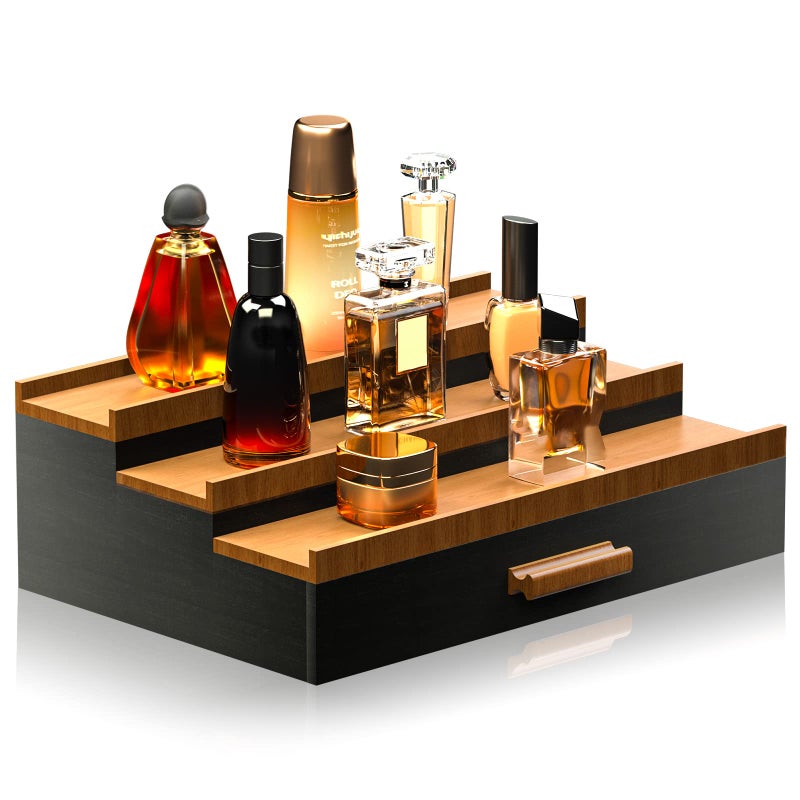 Sephyroth Cologne Organizer for Men 3 Tier of Cologne Display with Drawer Storage Perfume Oragnizer Display,Great Gift for Man(Black Walnut) - Image 1