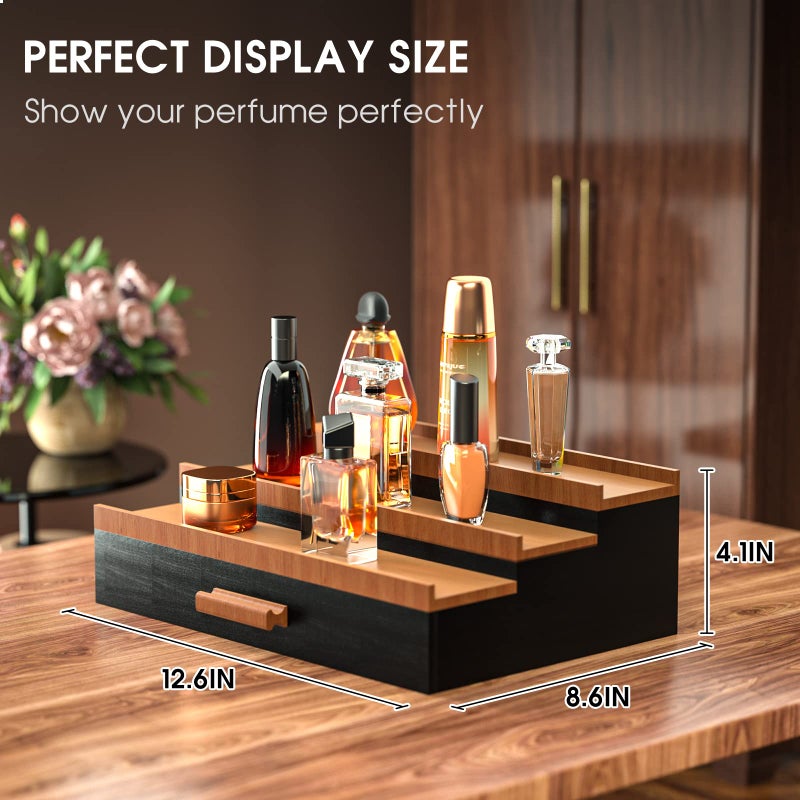 Sephyroth Cologne Organizer for Men 3 Tier of Cologne Display with Drawer Storage Perfume Oragnizer Display,Great Gift for Man(Black Walnut) - Image 4