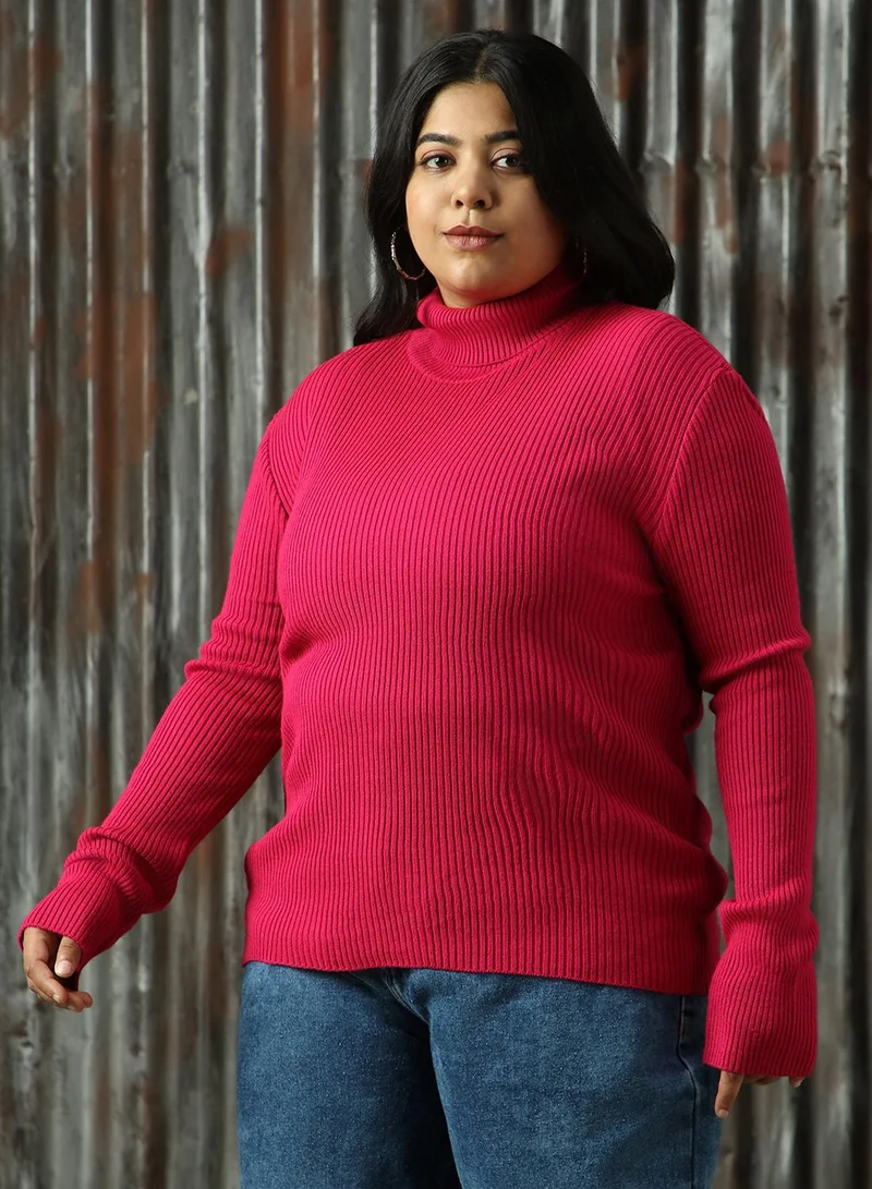 هاي ستار Women's Pink 100% Acrylic Solid Sweater