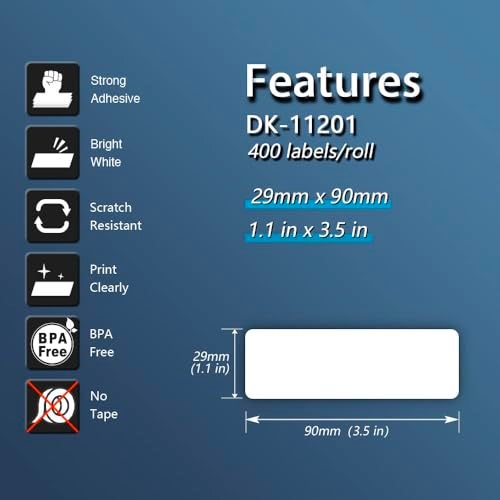BETCKEY - Compatible Address Labels Replacement for Brother DK-1201 (1.1 in x 3.5 in), Use with Brother QL Label Printers [10 Rolls/4000 Labels] - Image 2