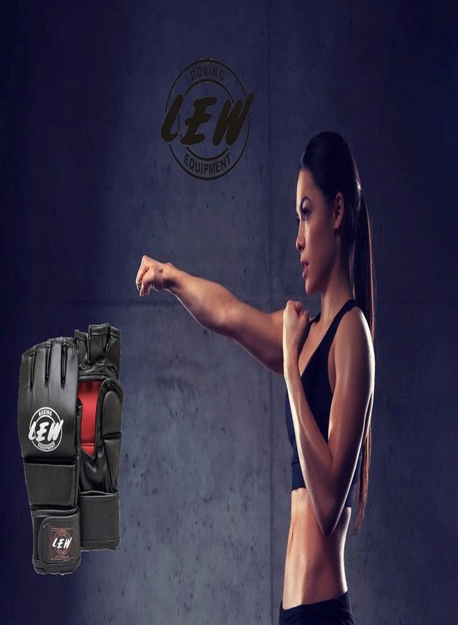 LEW All Black Martial Arts Training & Sparring | Palm-O Maya Hide Leather Grappling Mitts |Good for Kickboxing, Muay Thai, Cage Fighting, Punching Bag MMA Gloves (Black/Red, Small/Medium) - Image 4