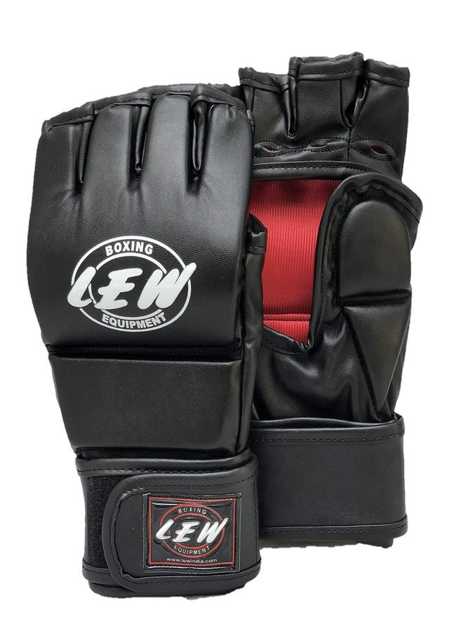 LEW All Black Martial Arts Training & Sparring | Palm-O Maya Hide Leather Grappling Mitts |Good for Kickboxing, Muay Thai, Cage Fighting, Punching Bag MMA Gloves (Black/Red, Small/Medium) - Image 1