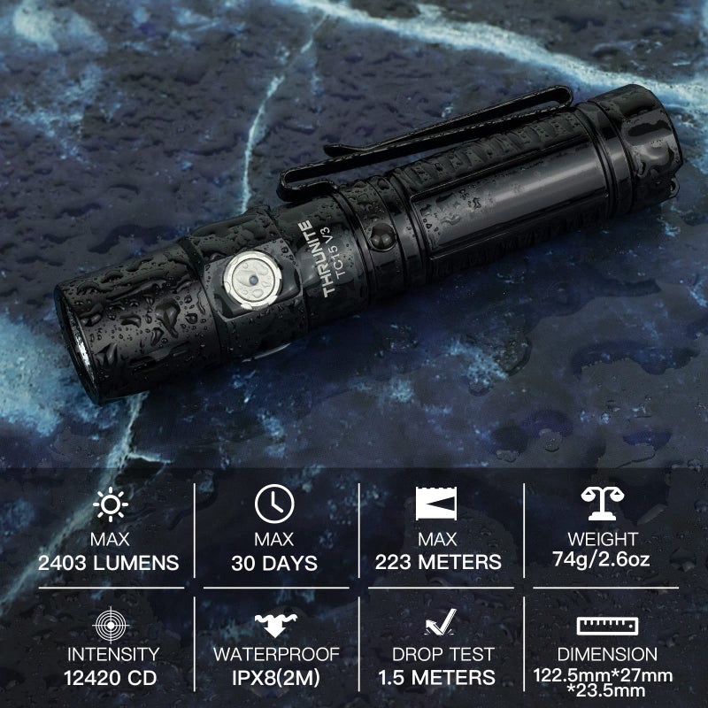 ThruNite TC15 V3 2403 High Lumen Flashlight, USB C Rechargeable LED Handheld Flashlights, Ultra-Bright XHP 35.2 LED, Indoor/Outdoor (Camping, Security and Emergency Use) Cool White - Black CW - Image 5