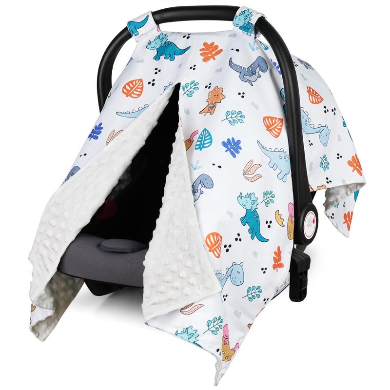 Rquite Car Seat Cover Baby, Carseat Covers Baby Girl, Winter Infant Car Seat Cover, Warm Minky Car Seat Canopy, Baby Carrier Cover with Peekaboo Opening, Multi Use Nursing Cover & Toddler Blanket - Image 1