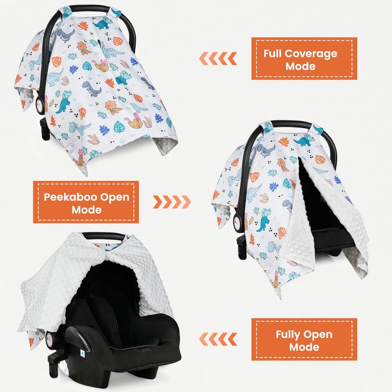Rquite Car Seat Cover Baby, Carseat Covers Baby Girl, Winter Infant Car Seat Cover, Warm Minky Car Seat Canopy, Baby Carrier Cover with Peekaboo Opening, Multi Use Nursing Cover & Toddler Blanket - Image 2