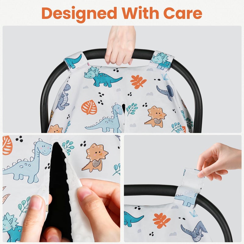 Rquite Car Seat Cover Baby, Carseat Covers Baby Girl, Winter Infant Car Seat Cover, Warm Minky Car Seat Canopy, Baby Carrier Cover with Peekaboo Opening, Multi Use Nursing Cover & Toddler Blanket - Image 4