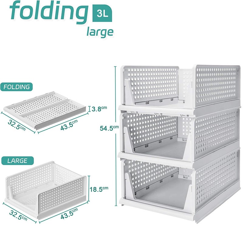 OMORTEX Multipurpose 3 Compartments Heavy Quality Foldable Drawer Clothes Organizer For Wardrobe Cupboard White - Image 3