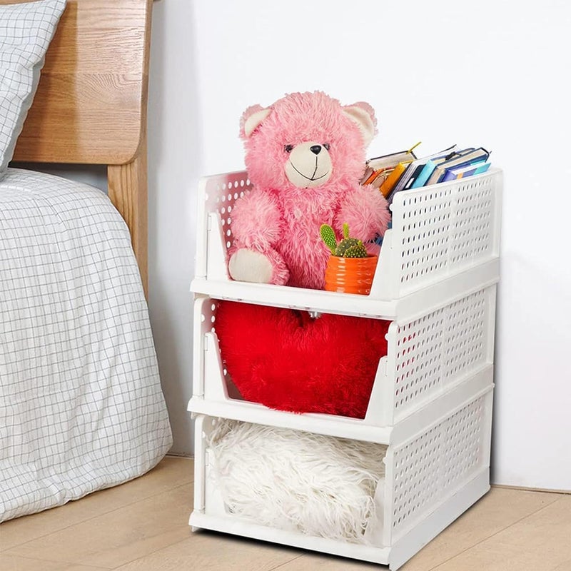 OMORTEX Multipurpose 3 Compartments Heavy Quality Foldable Drawer Clothes Organizer For Wardrobe Cupboard White - Image 2