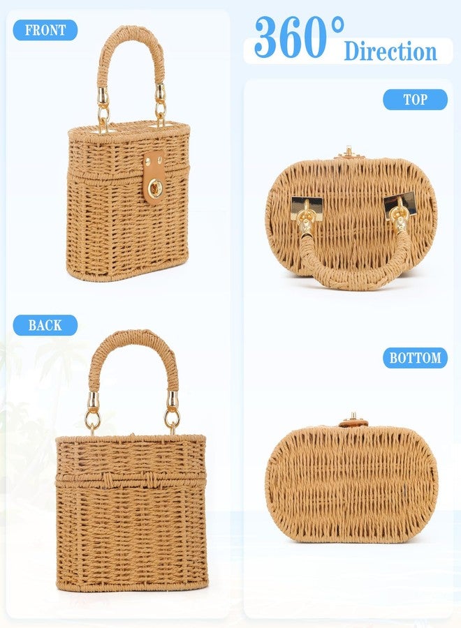 KUANG! Handwoven Basket Straw Purse for Women Woven Straw Rattan Shoulder Bag Vintage Beach Tote Bag - Image 4