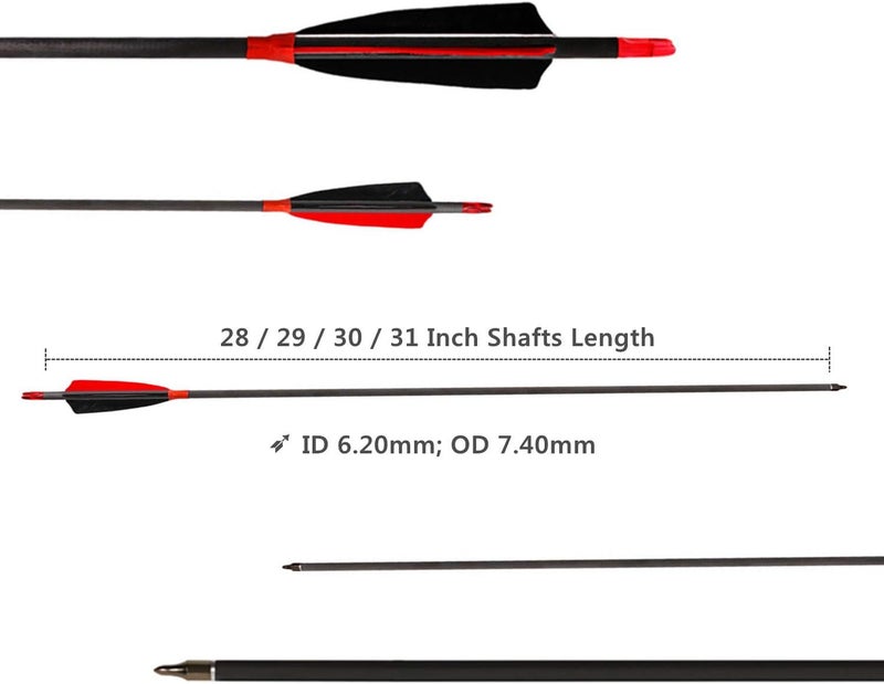 Letszhu Carbon Archery Arrows 500 Spine with Real Feathers for Compound Recurve Bow (12 Pack) - Image 3
