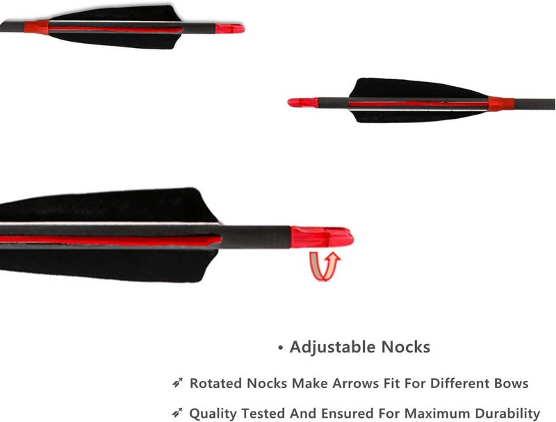 Letszhu Carbon Archery Arrows 500 Spine with Real Feathers for Compound Recurve Bow (12 Pack) - Image 5