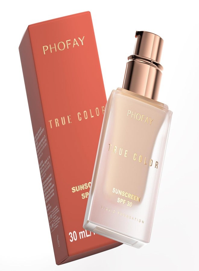 PHOFAY Matte Sunscreen Liquid Foundation SPF 30 (1.02 fl oz) - Long-Wearing Oil-Control, Concealing & Non-Greasy Buildable Coverage, Suitable for Most Skin Types, Daily & Outdoor Use (01#) - Image 1