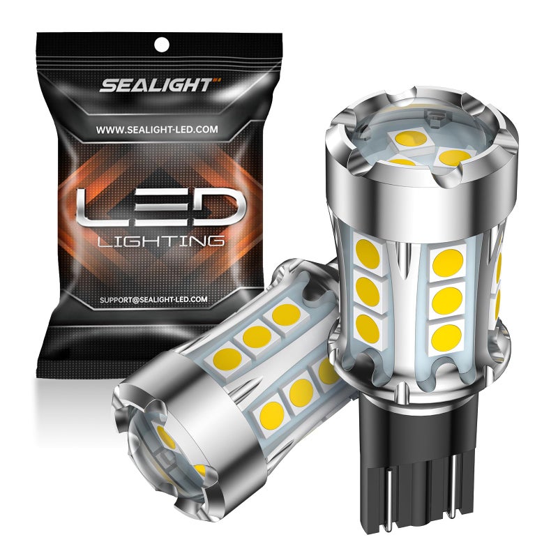 SEALIGHT 912 921 LED Bulbs for Backup Reverse Light T15 906 904 916 W16W Light Bulbs with Projector Replacement Trunk Cargo 3rd Brake Stop Lights 600 Brighter Xenon White Nonpolarity Pack of 2