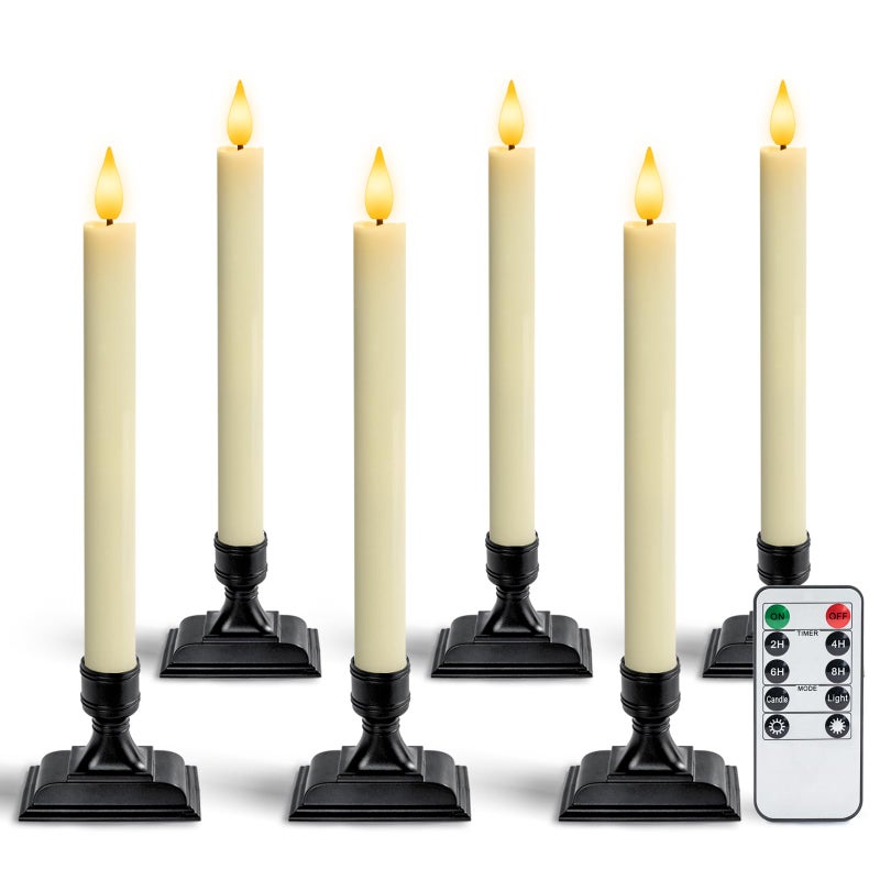 Homemory Real Wax Window Candles with Remote Timer Dimmer Flameless Taper Candles with Holders Christmas Candle for Window Battery Operated LED Candlesticks for Home Holiday Decor6 Pcs Ivory - Image 2