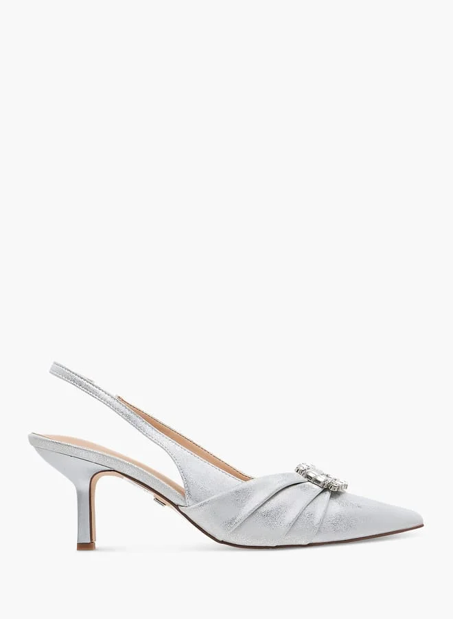 Celeste SILVER Women's Embellished Slingback Shoes with Kitten