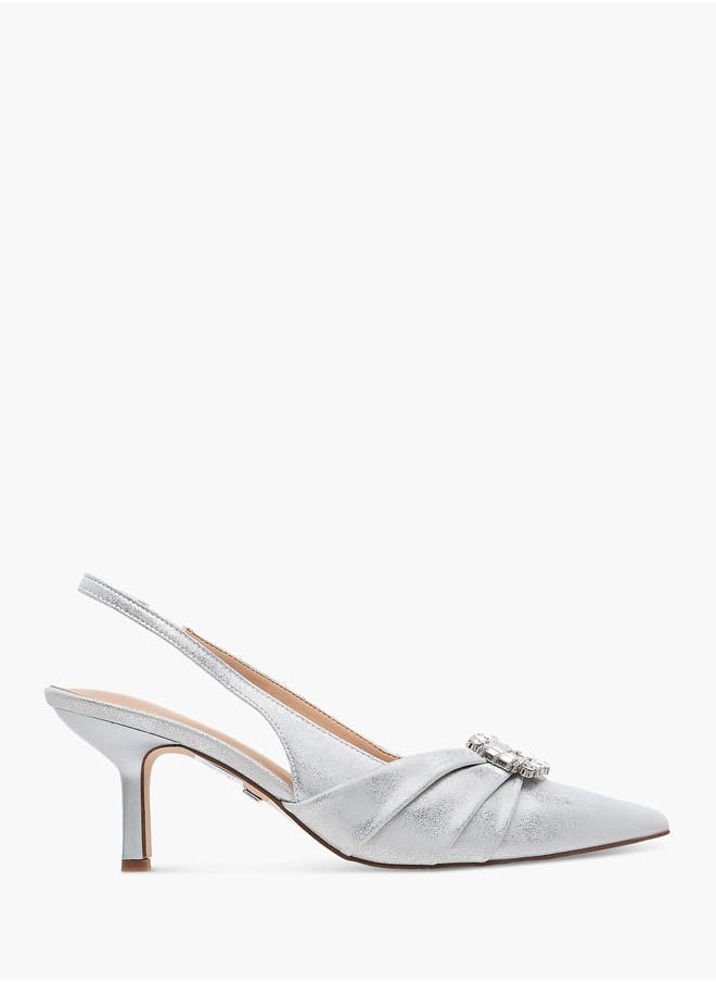 Celeste Women's Embellished Slingback Shoes with Kitten Heels  - Image 3