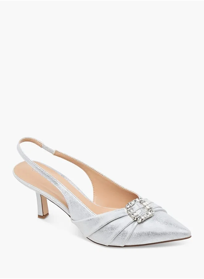 سيليست Women's Embellished Slingback Shoes with Kitten Heels Ramadan Collection