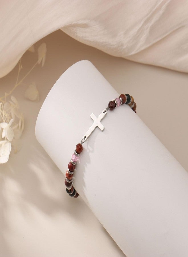 AULSIEY Best Friend Friendship Bracelets Gifts for Women, Cross Natural Stone Bracelet for Women, Birthday Christmas Christian Baptism Easter Gift for Friends Sister in Christ Bestie BFF Jewelry (IN) - Image 3