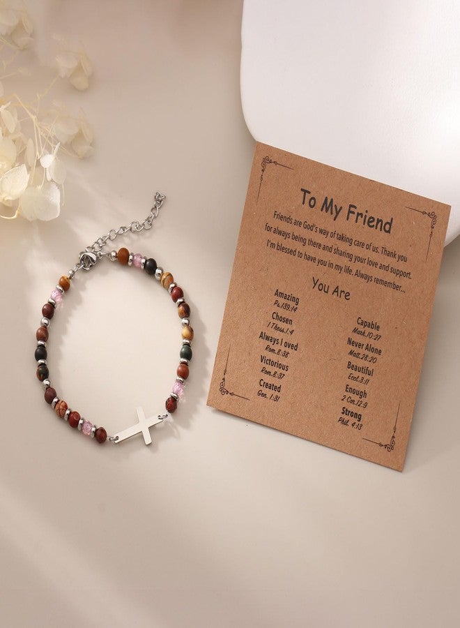 AULSIEY Best Friend Friendship Bracelets Gifts for Women, Cross Natural Stone Bracelet for Women, Birthday Christmas Christian Baptism Easter Gift for Friends Sister in Christ Bestie BFF Jewelry (IN) - Image 5