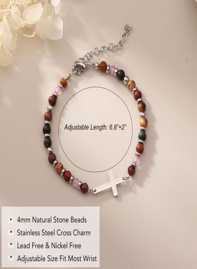 AULSIEY Best Friend Friendship Bracelets Gifts for Women, Cross Natural Stone Bracelet for Women, Birthday Christmas Christian Baptism Easter Gift for Friends Sister in Christ Bestie BFF Jewelry (IN) - Image 2