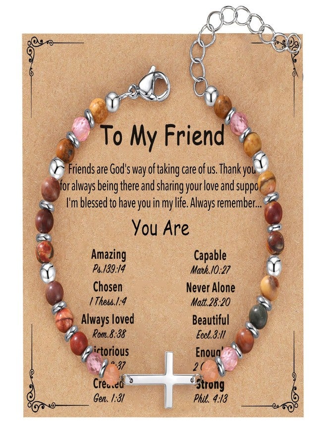 AULSIEY Best Friend Friendship Bracelets Gifts for Women, Cross Natural Stone Bracelet for Women, Birthday Christmas Christian Baptism Easter Gift for Friends Sister in Christ Bestie BFF Jewelry (IN) - Image 1