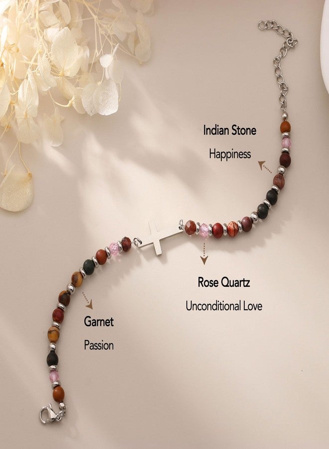 AULSIEY Best Friend Friendship Bracelets Gifts for Women, Cross Natural Stone Bracelet for Women, Birthday Christmas Christian Baptism Easter Gift for Friends Sister in Christ Bestie BFF Jewelry (IN) - Image 4