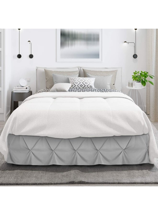 Nestl Nestl Light Grey Bed Skirt Queen Size, Pinch Pleat Queen Bed Skirt, 14" Inch Drop Queen Bedskirt, Hotel Quality Light Grey Bed Skirts, Microfiber Bedskirt for Queen Bed, Light Grey Queen Bed Skirt  - Image 2