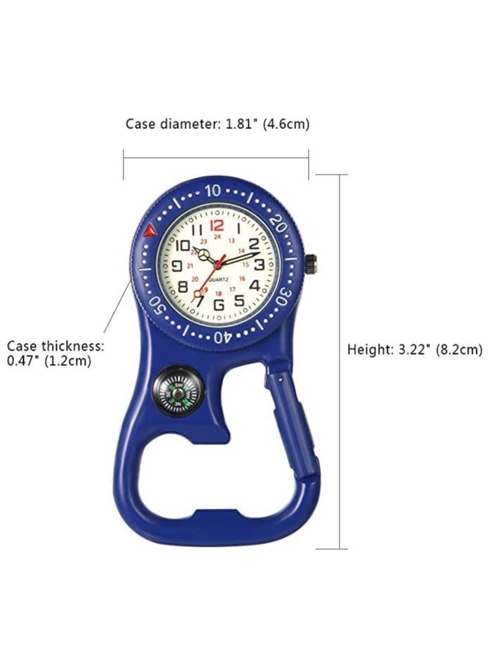Excefore Carabiner Clip Watch Waterproof Backpack Belt Pocket Watch with Compass Luminous Dial Dual Time Zone With Bottle Opener Function for Hiking or Climbing Doctors Nurses Chefs Mini Pocket Watch - Image 5