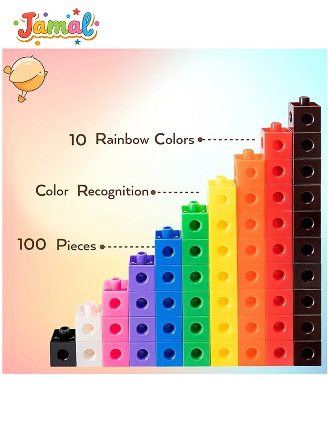 Jamal 100pcs Kids Stacking Blocks, Linking Cubes for Counting and Sorting, Improve Mathematical abilities and spatial imagination, Preschool Teaching Tools and Early Education Toys - Image 5