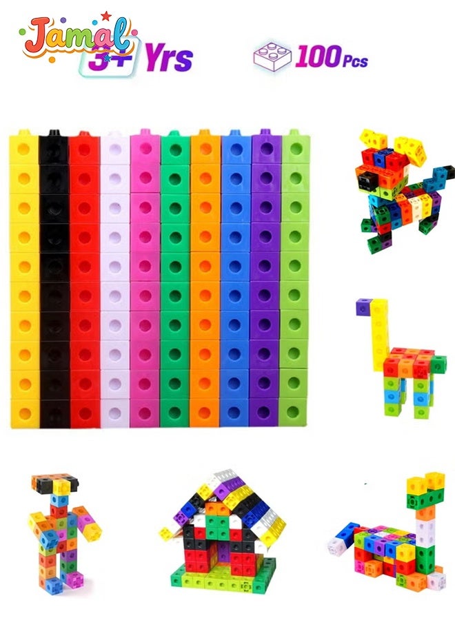 Jamal 100pcs Kids Stacking Blocks, Linking Cubes for Counting and Sorting, Improve Mathematical abilities and spatial imagination, Preschool Teaching Tools and Early Education Toys - Image 1