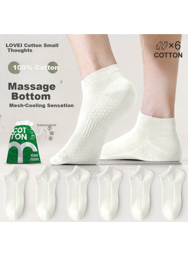 COTTON Xiaonian Men'S Short Socks Summer 100% Cotton 10A Antibacterial Deodorant Breathable Thin Style Boat Socks Low Cut Short Tube 6 Pairs Pack - Image 1