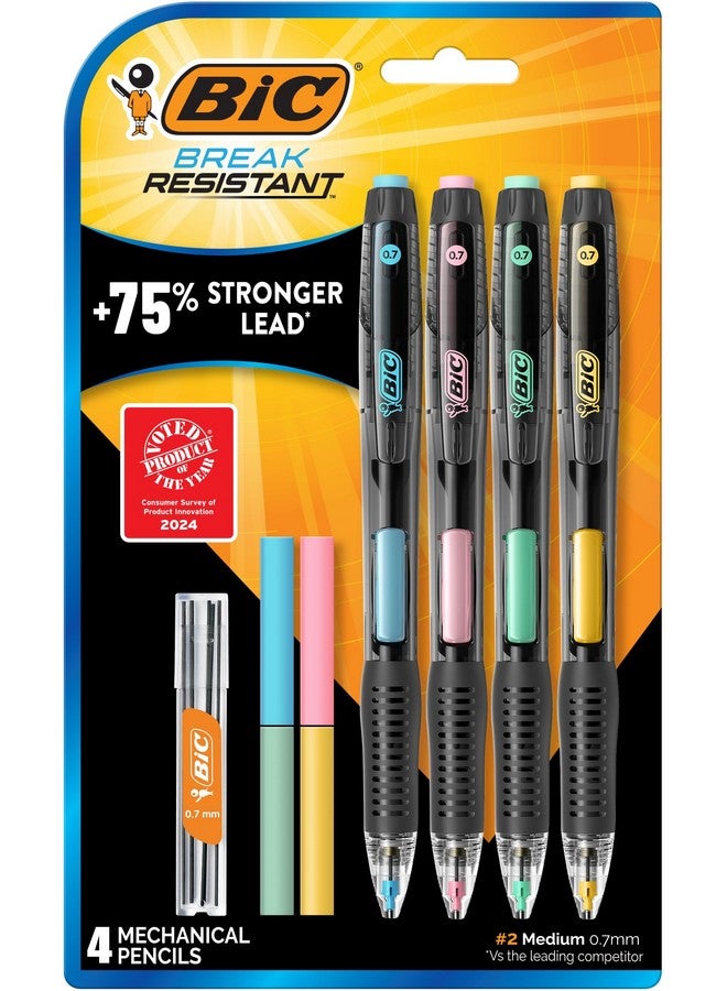 بيك أقلام رصاص ميكانيكية مقاومة للكسر مع ممحاة، رقم 2، متوسطة الرأس (0.7 مم)، عبوة من 4 أقلام رصاص للمدرسة أو اللوازم المكتبية، رصاص وممحاة قابلة لإعادة التعبئة - Image 1