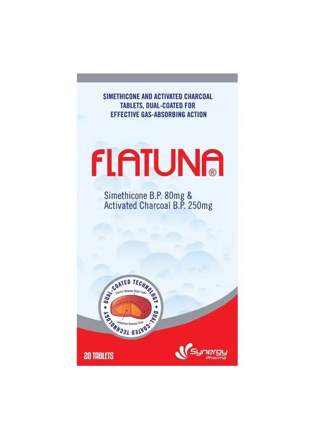 FLATUNA 20 Tablets Dual Coated For Effective Gas Absorping Action