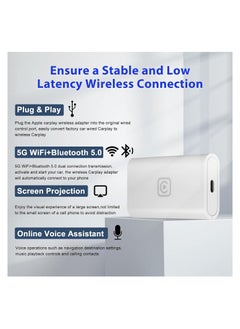 Generic Wireless Carplay Adapter, for Factory Wired Carplay Apple Bluetooth Car Play Ai Box Dongle, for iPhone Plug & Play Original Car System Upgrade, Convert Wired App to Wireless Sync App Box USB/Type-C  - Image 5