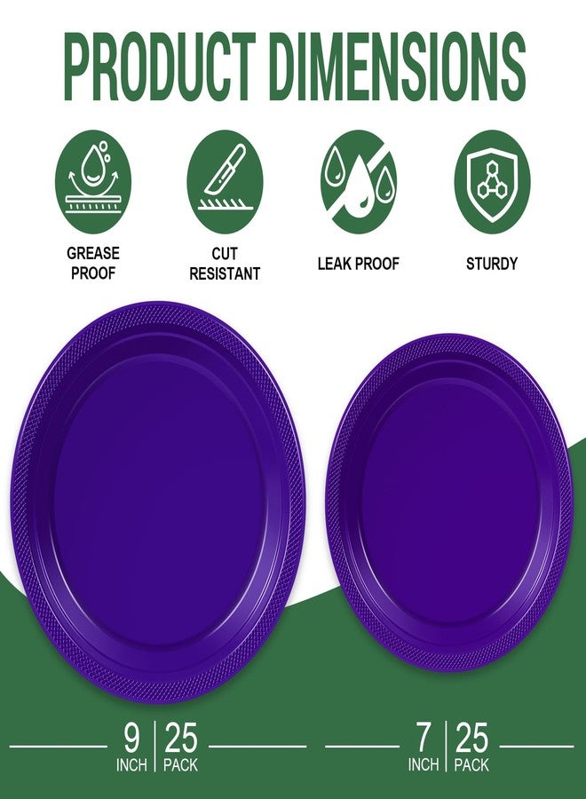 LANLISA 50 Pcs Purple Plastic Plates For Party, 25-9" & 25-7" Disposable Cake Dessert Plates For Birthday, Graduation, Mothers Day, Halloween Dinner - Image 2