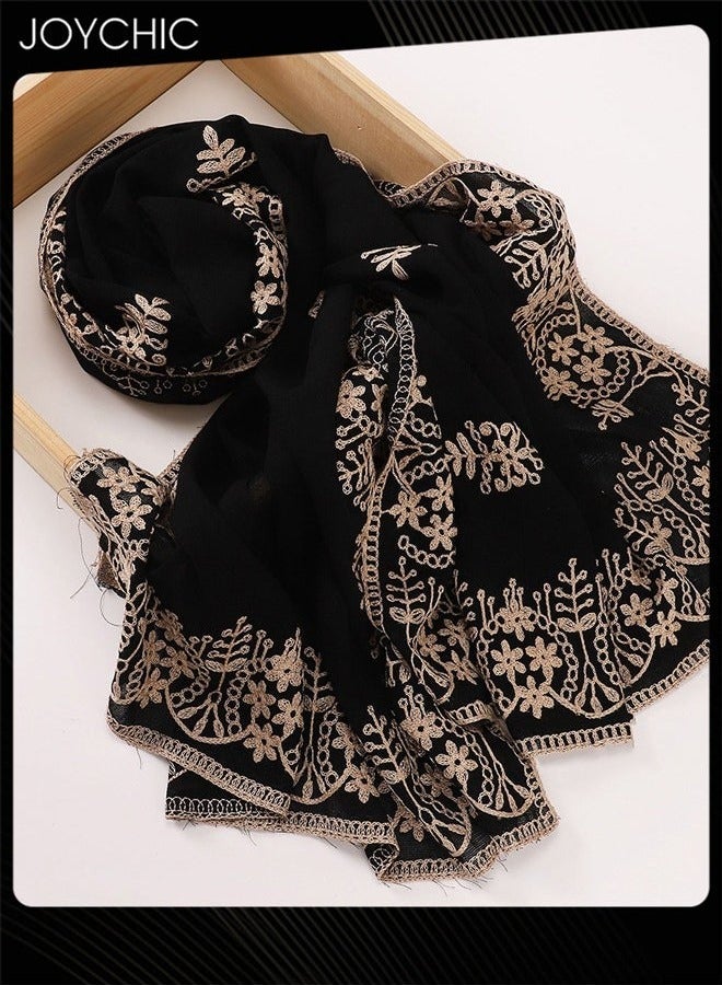 Joychic Women Ethnic Style Middle Eastern Embroidered Baotou Gauze Skin-friendly Sun Protection Hijab  - Image 2