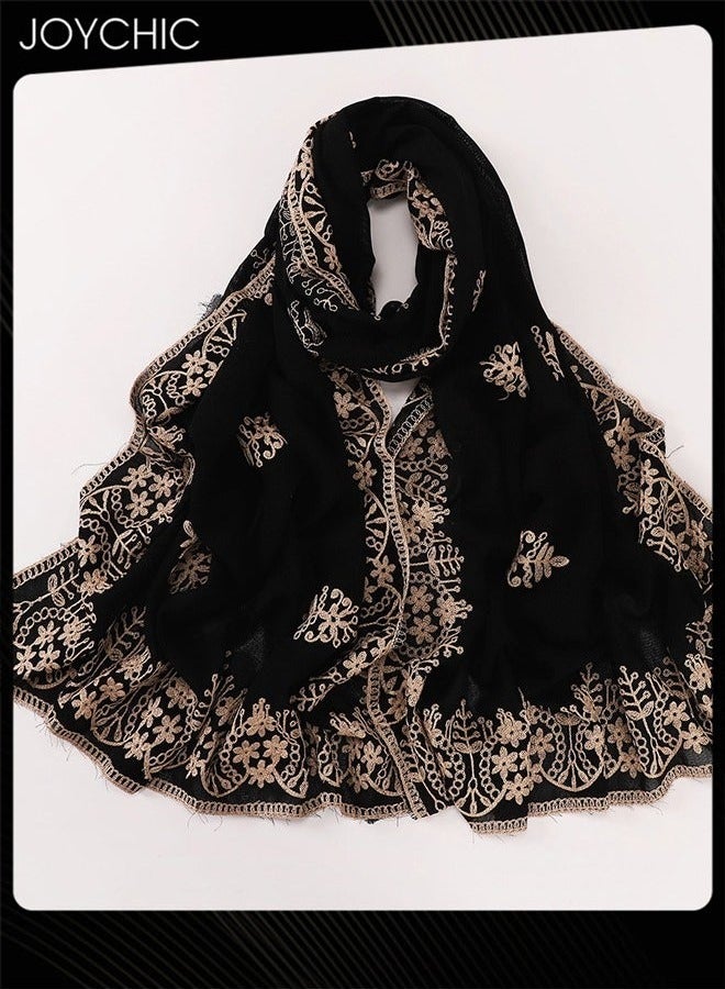 Joychic Women Ethnic Style Middle Eastern Embroidered Baotou Gauze Skin-friendly Sun Protection Hijab  - Image 3