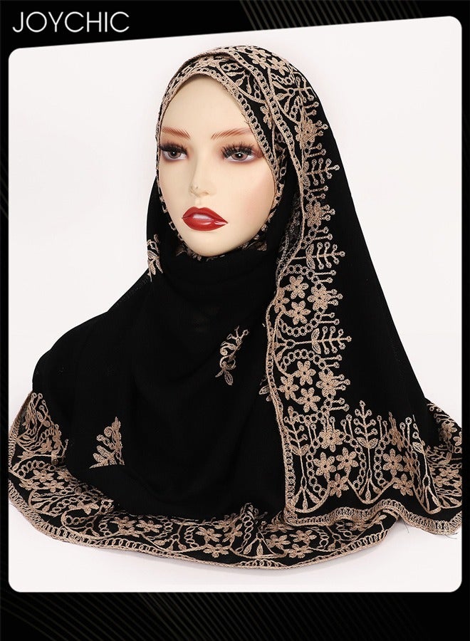 Joychic Women Ethnic Style Middle Eastern Embroidered Baotou Gauze Skin-friendly Sun Protection Hijab  - Image 1