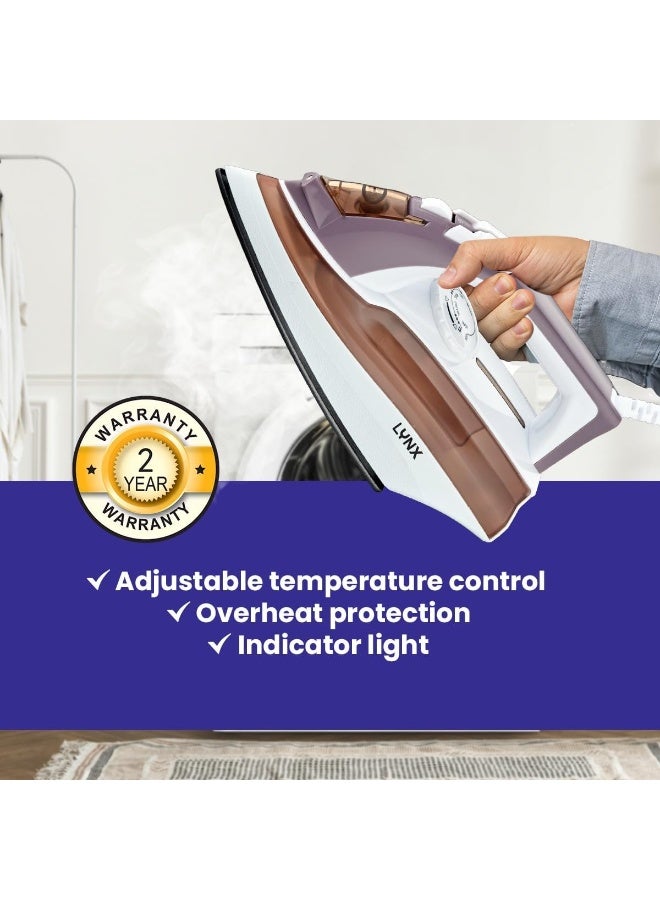 LYNX 1600W Steam Iron with Ceramic Non-Stick Soleplate | Dry, Spray & Steam Ironing | Adjustable Thermostat Control | Overheat Protection | Swivel Cord | Indicator Light | Model LY-IR-3022-C - Image 2
