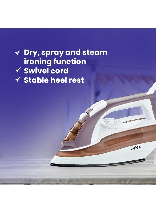 LYNX 1600W Steam Iron with Ceramic Non-Stick Soleplate | Dry, Spray & Steam Ironing | Adjustable Thermostat Control | Overheat Protection | Swivel Cord | Indicator Light | Model LY-IR-3022-C - Image 3