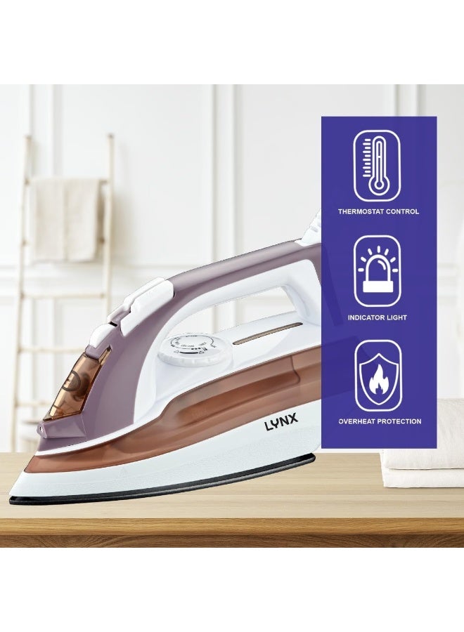 LYNX 1600W Steam Iron with Ceramic Non-Stick Soleplate | Dry, Spray & Steam Ironing | Adjustable Thermostat Control | Overheat Protection | Swivel Cord | Indicator Light | Model LY-IR-3022-C - Image 4