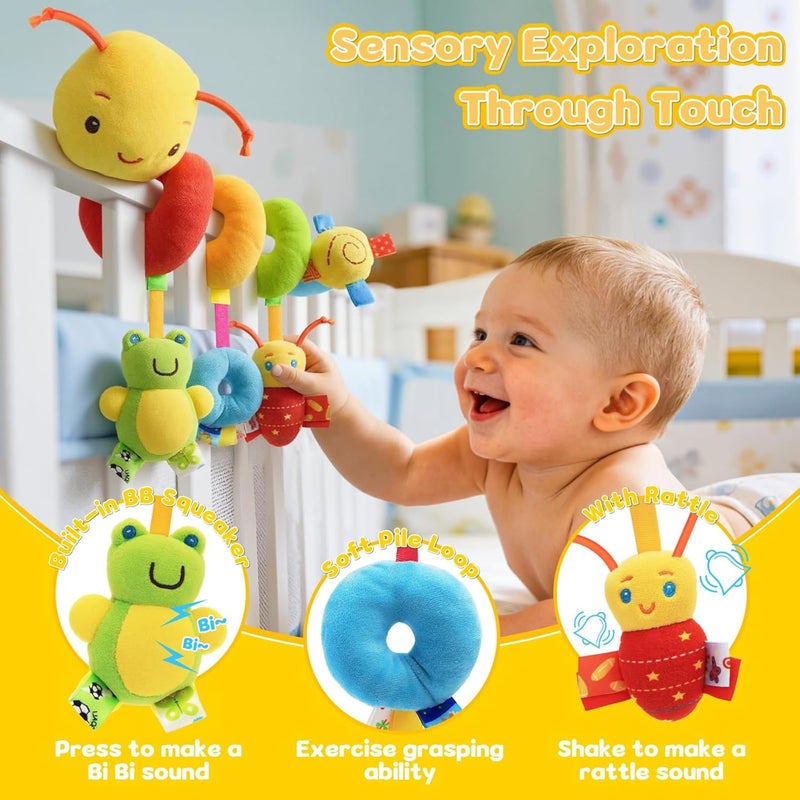 FPVERA Baby Crib Hanging Rattles Toys - Infant Baby Worm Crib Bed Around Rattle Bell Cartoon Insect Spiral Hanging Toy with Ringing Bell for Infants Bed Stroller Car Seat Bar for Babies Boys and Girls - Image 3