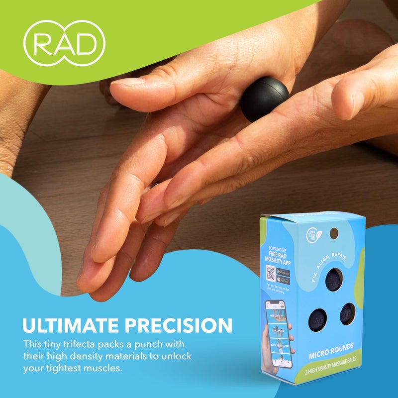 RAD Micro Rounds â€“ Firm Yoga Deep Tissue Massage Ball Set â€“ Myofascial Release Balls for Feet, Plantar Fasciitis, Jaw & Hands â€“ Trigger Point & Mobility Therapy (3-Pack) - Image 5