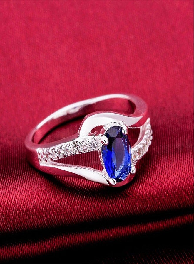 Peora Exclusive Latest Fashion Austrian Collection Non-precious Metal and Cubic Zirconia Ring for Women (Blue) - Image 4